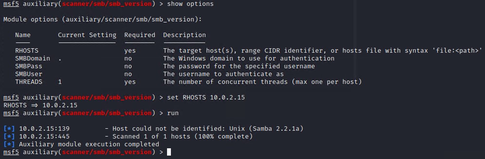 Metasploit SMB Version Scan