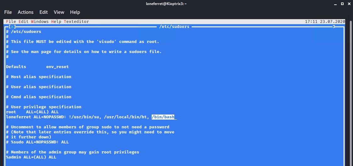 HT editor /etc/sudoers file