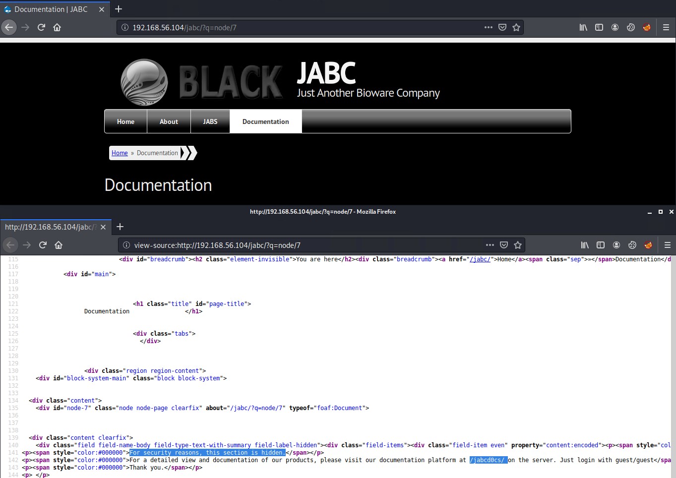 JABC Documents hidden section